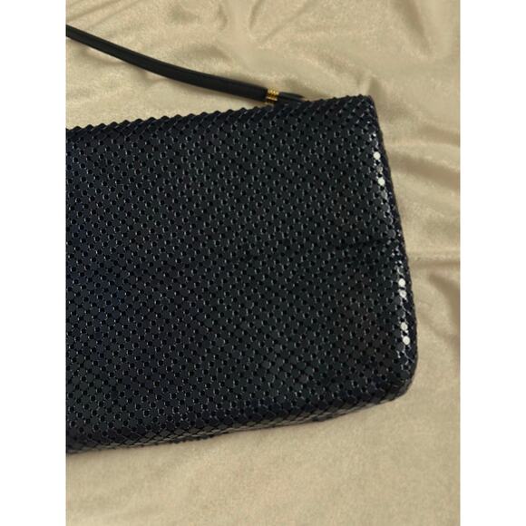 Vintage Navy Blue Crossbody Purse Chainmaille Whiting & Davis Aluminum Mesh Gold - Picture 4 of 13